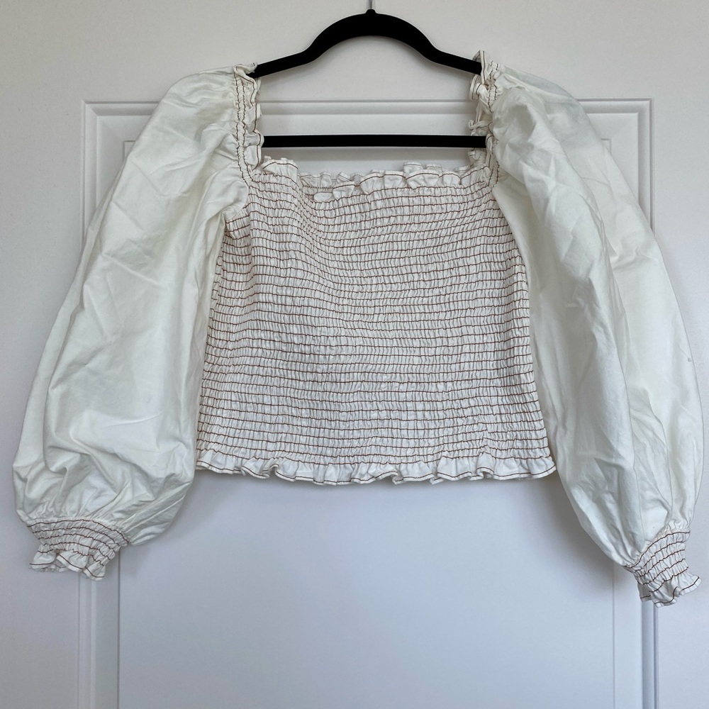 Something Navy White Smocked Top